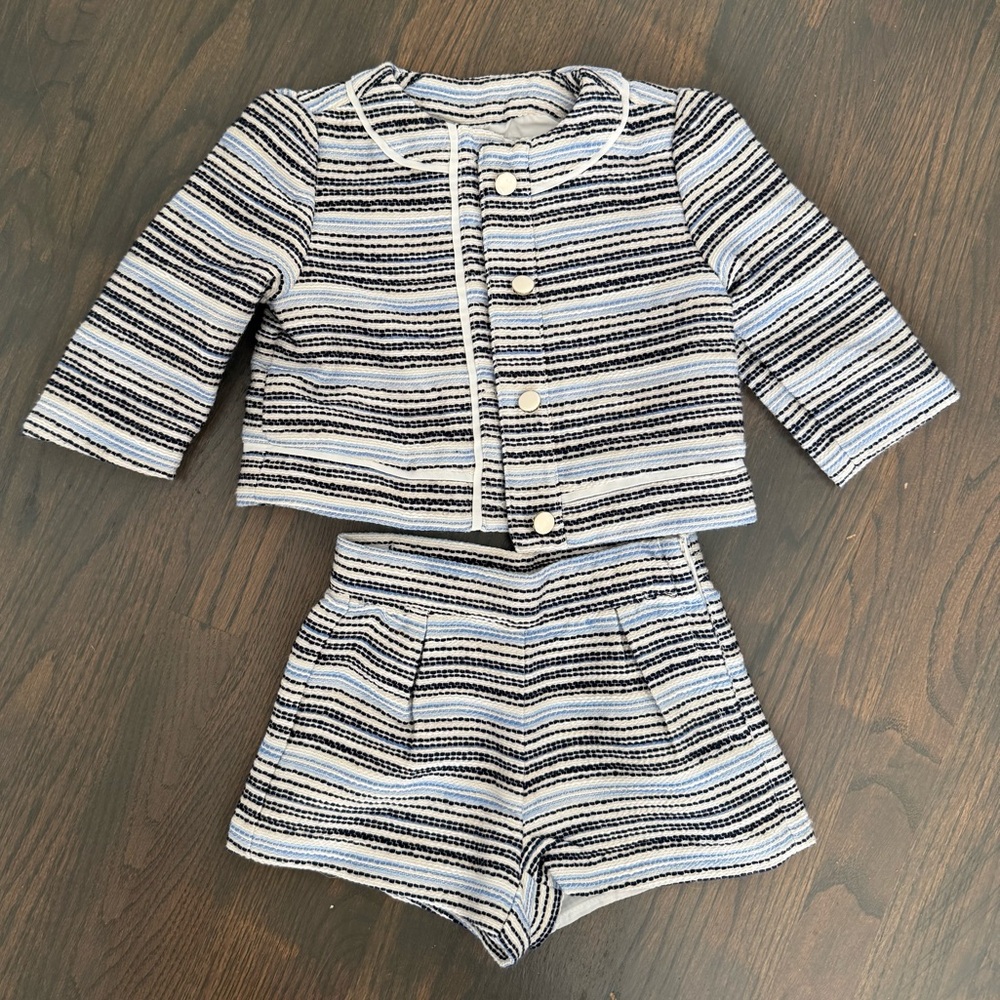 Janie and Jack Blue, White & Black Striped Tweed Coordinated Matching Set